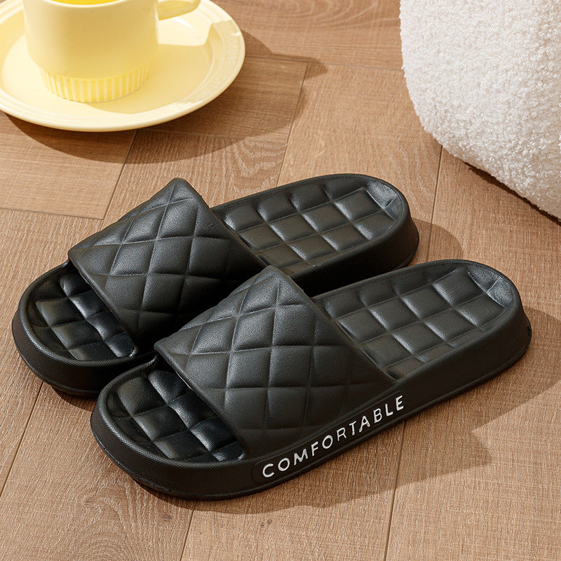 Men's Home Slippers With Plaid Design Soft-soled Silent Indoor Floor Bathing Slippers Women House Shoes Summer